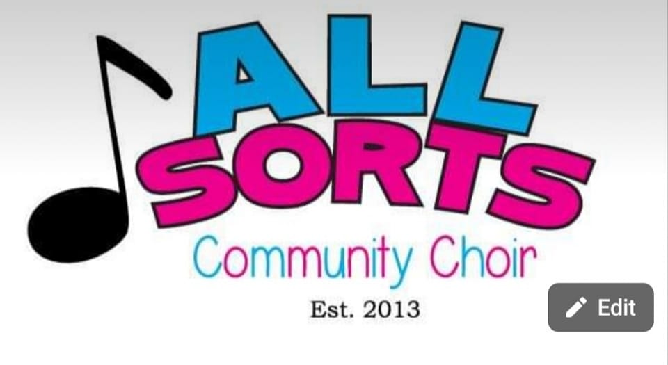 blue and pink logo on white background. Text - All Sorts community choir